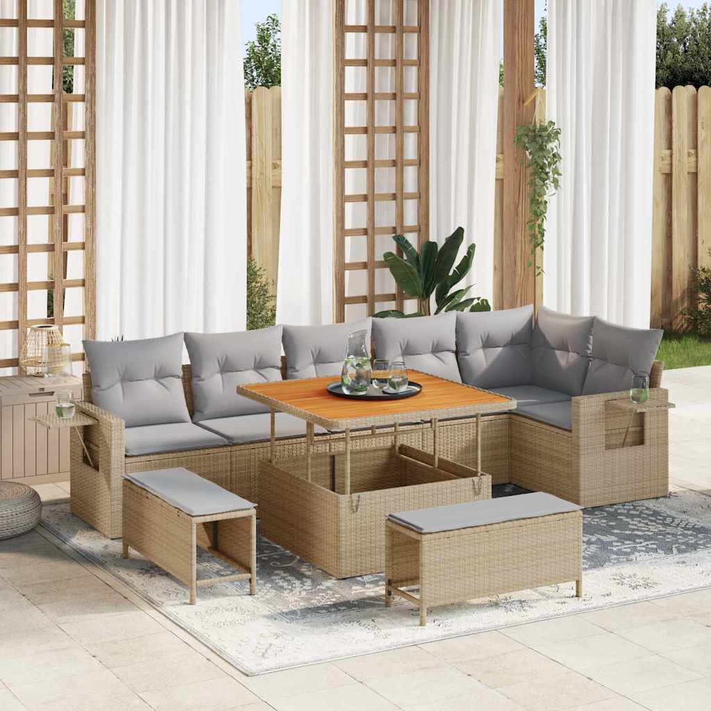 Garten-Sofa-Set 9 pcs Schwarz Poly-Rattan