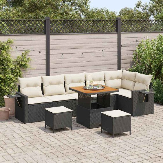 Garten-Sofa-Set 9 pcs Schwarz Poly-Rattan