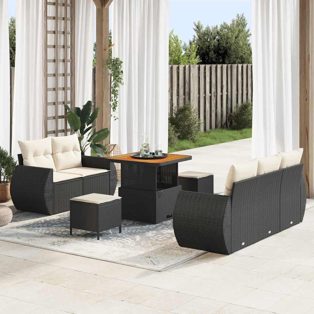 Gartensofa-set 8 pcs Schwarz Poly-Rattan