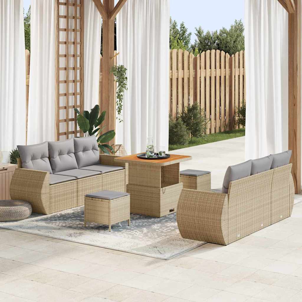 vidaXL Gartensofa-set mit Kissen 9 pcs Schwarz Poly-Rattan