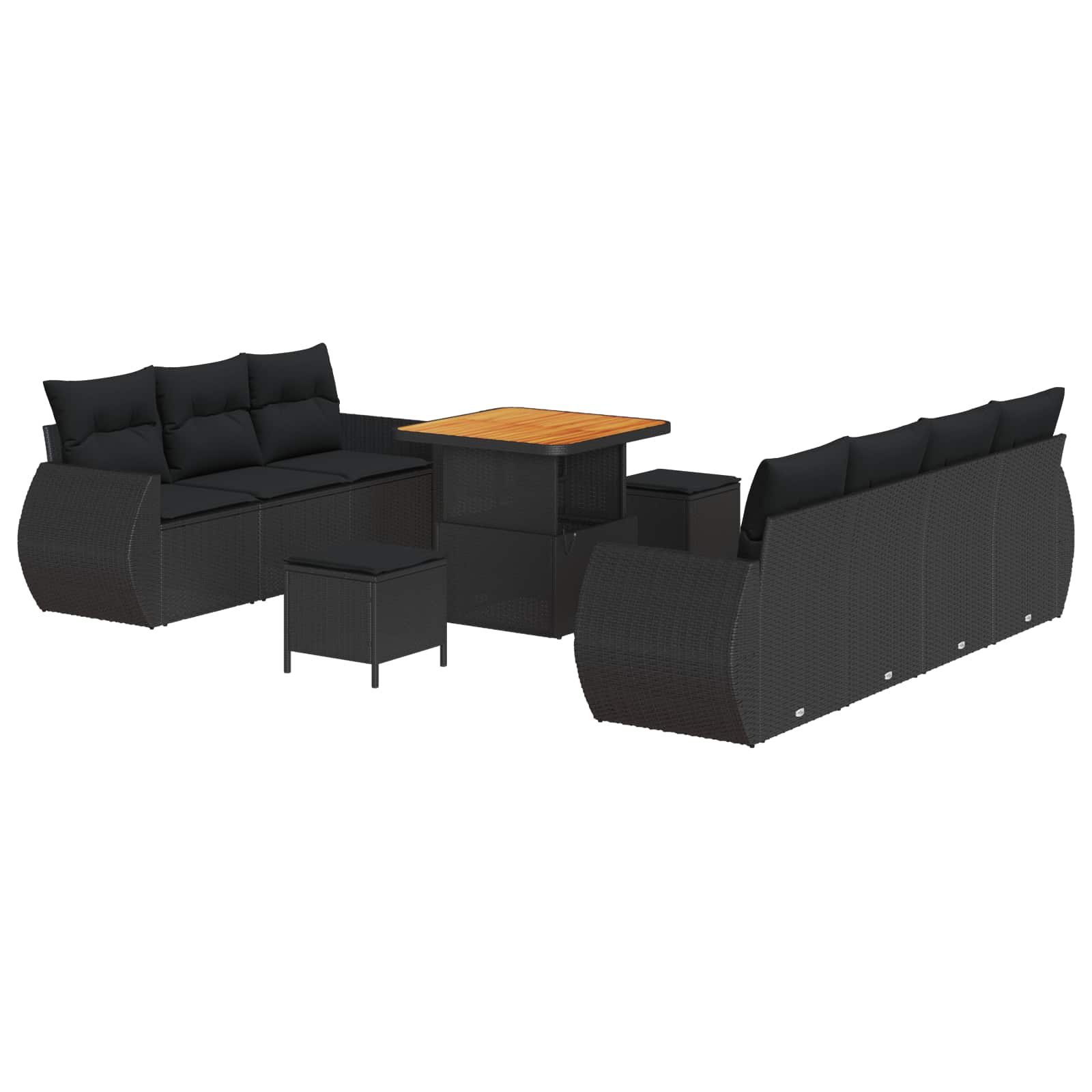 vidaXL Gartensofa-set mit Kissen 10 pcs Schwarz Poly-Rattan