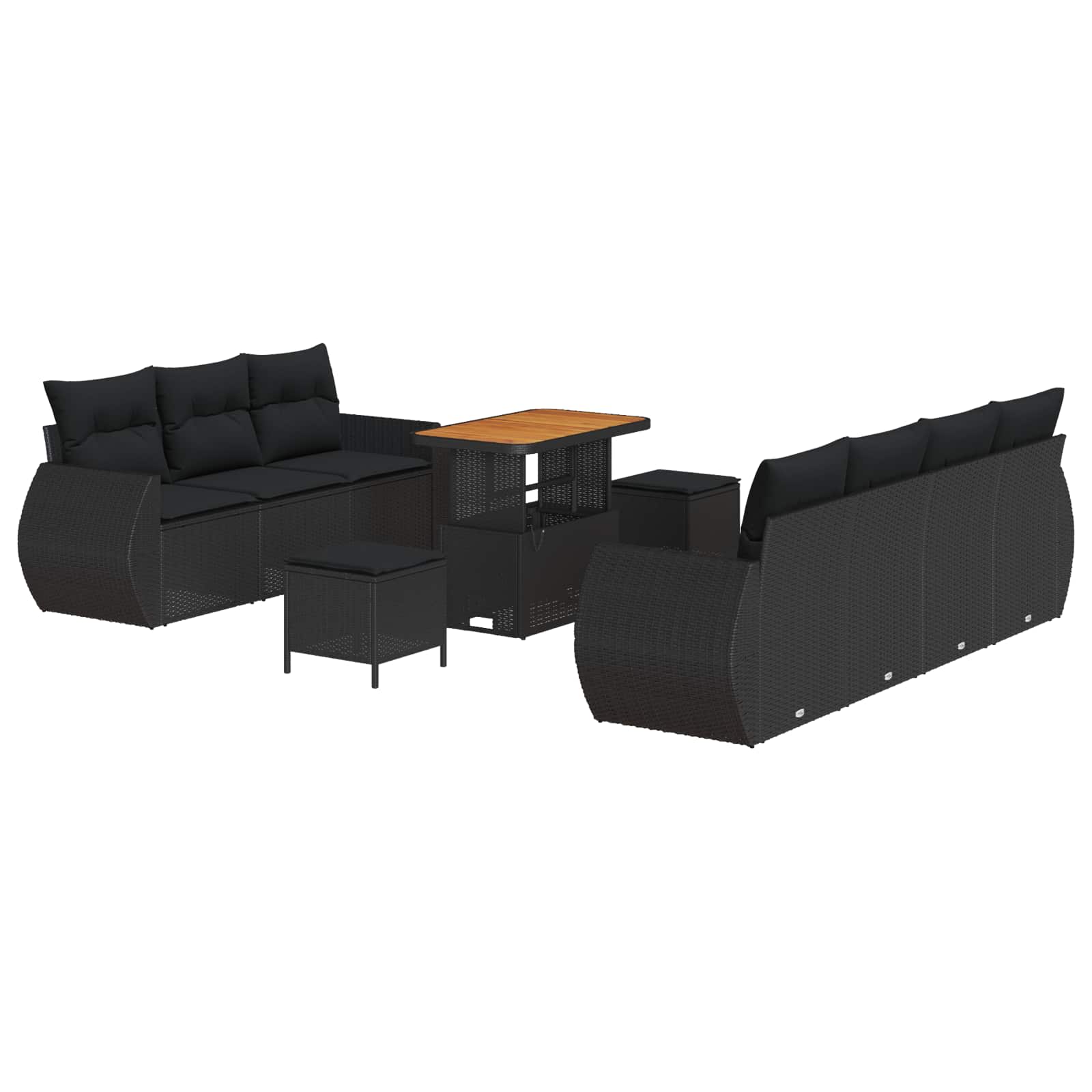 vidaXL Gartensofa-set mit Kissen 10 pcs Schwarz Poly-Rattan