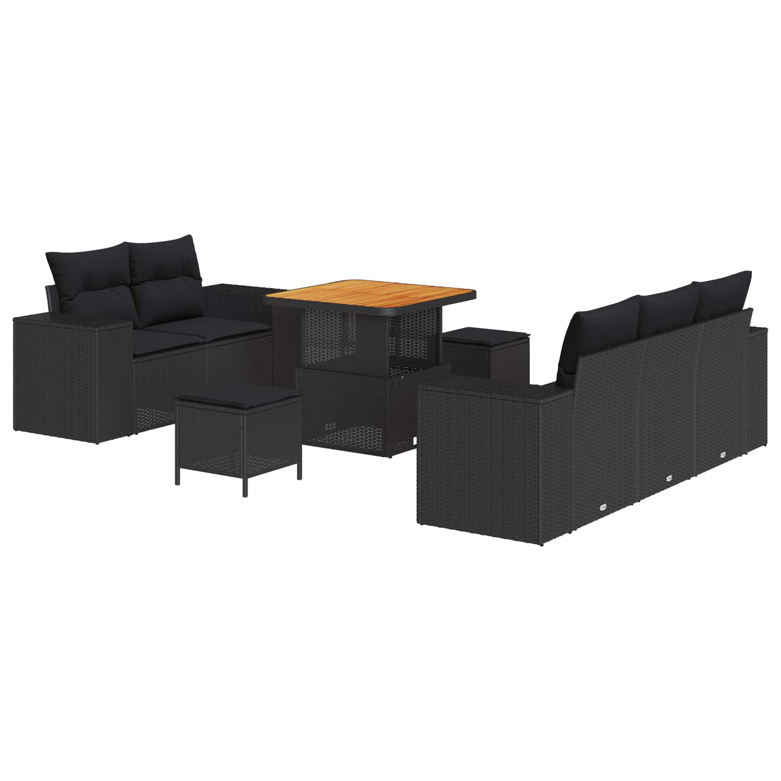 Gartensofa-set mit Kissen 8 pcs Schwarz Poly-Rattan