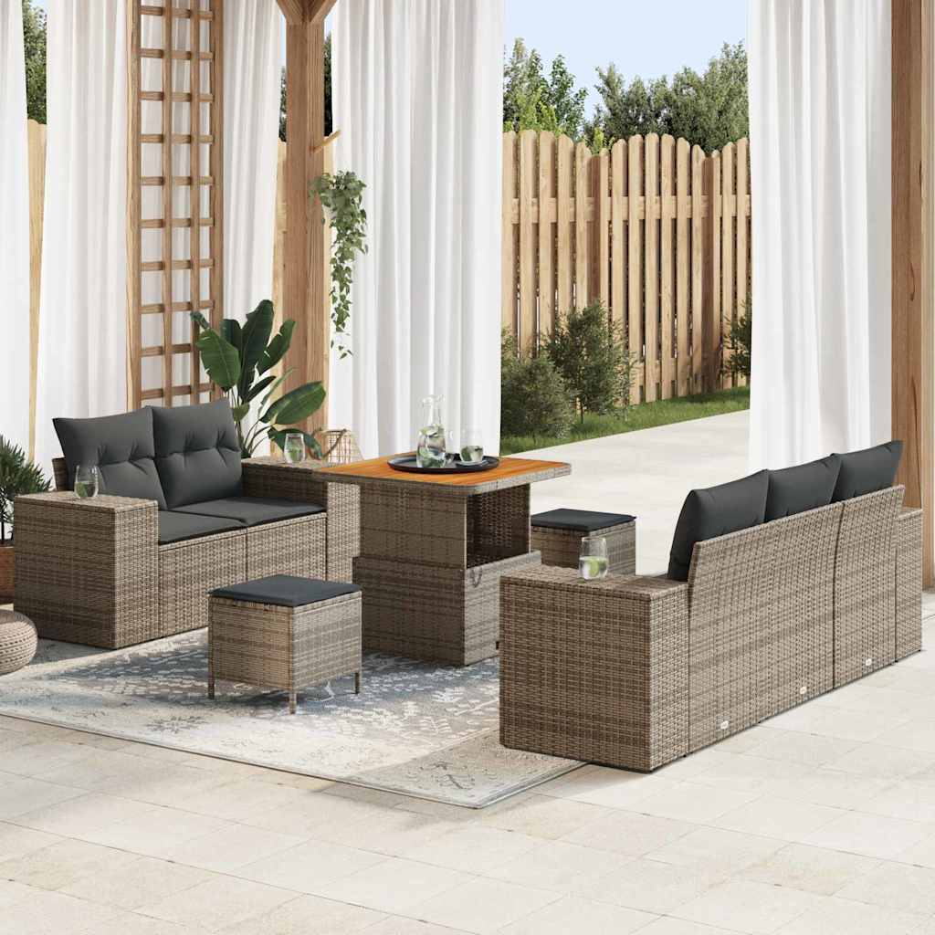 Gartensofa-set mit Kissen 8 pcs Schwarz Poly-Rattan