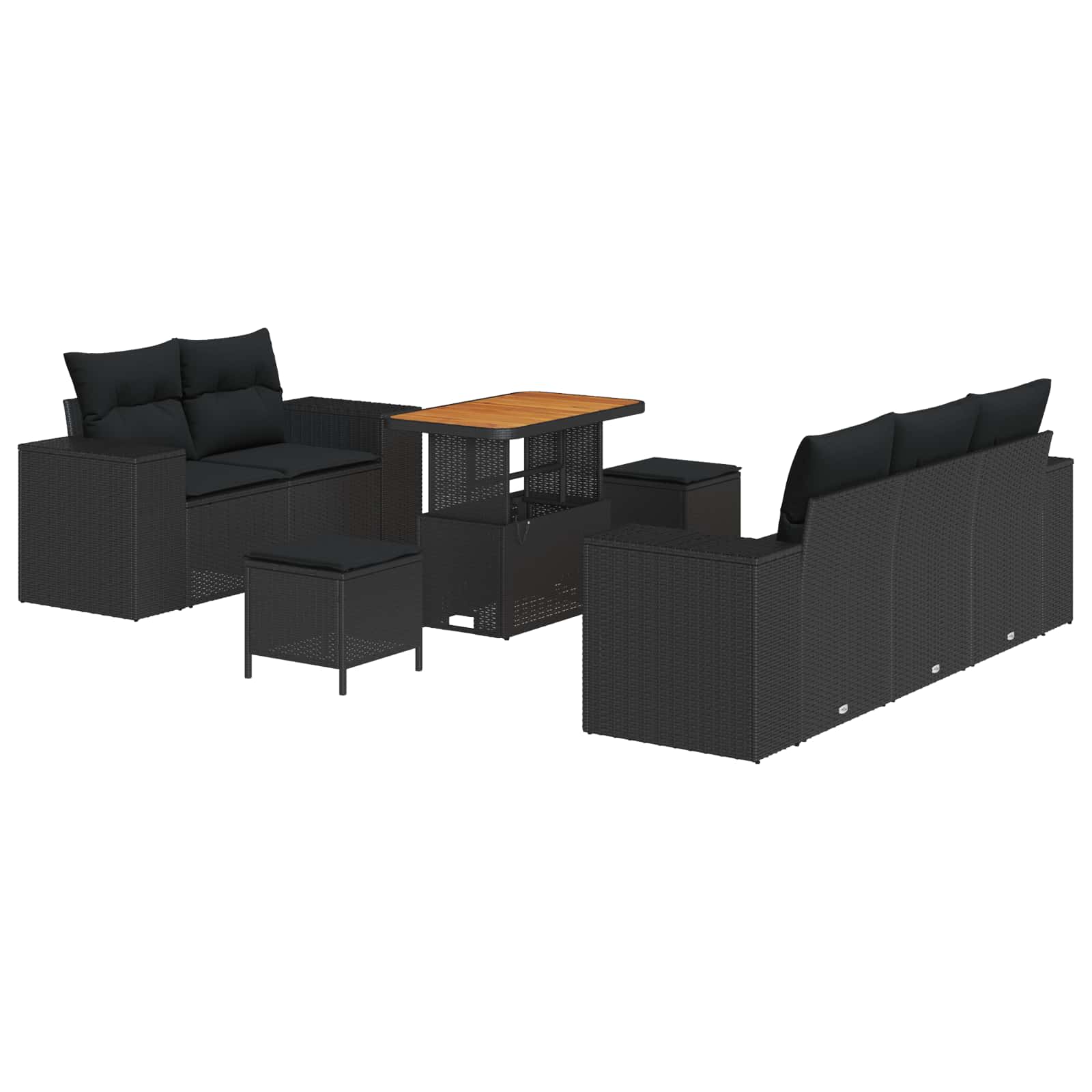 Gartensofa-set mit Kissen 8 pcs Schwarz Poly-Rattan
