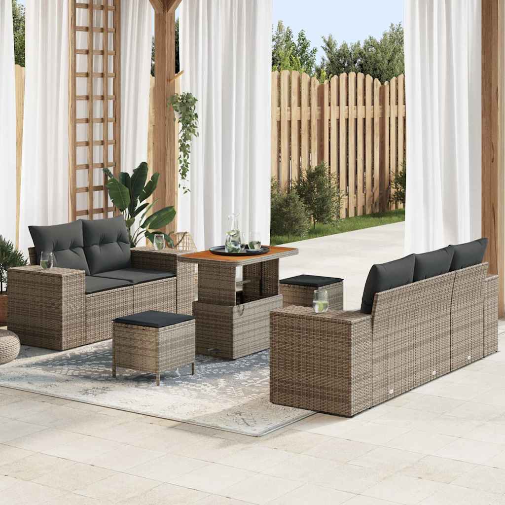 Gartensofa-set mit Kissen 8 pcs Schwarz Poly-Rattan