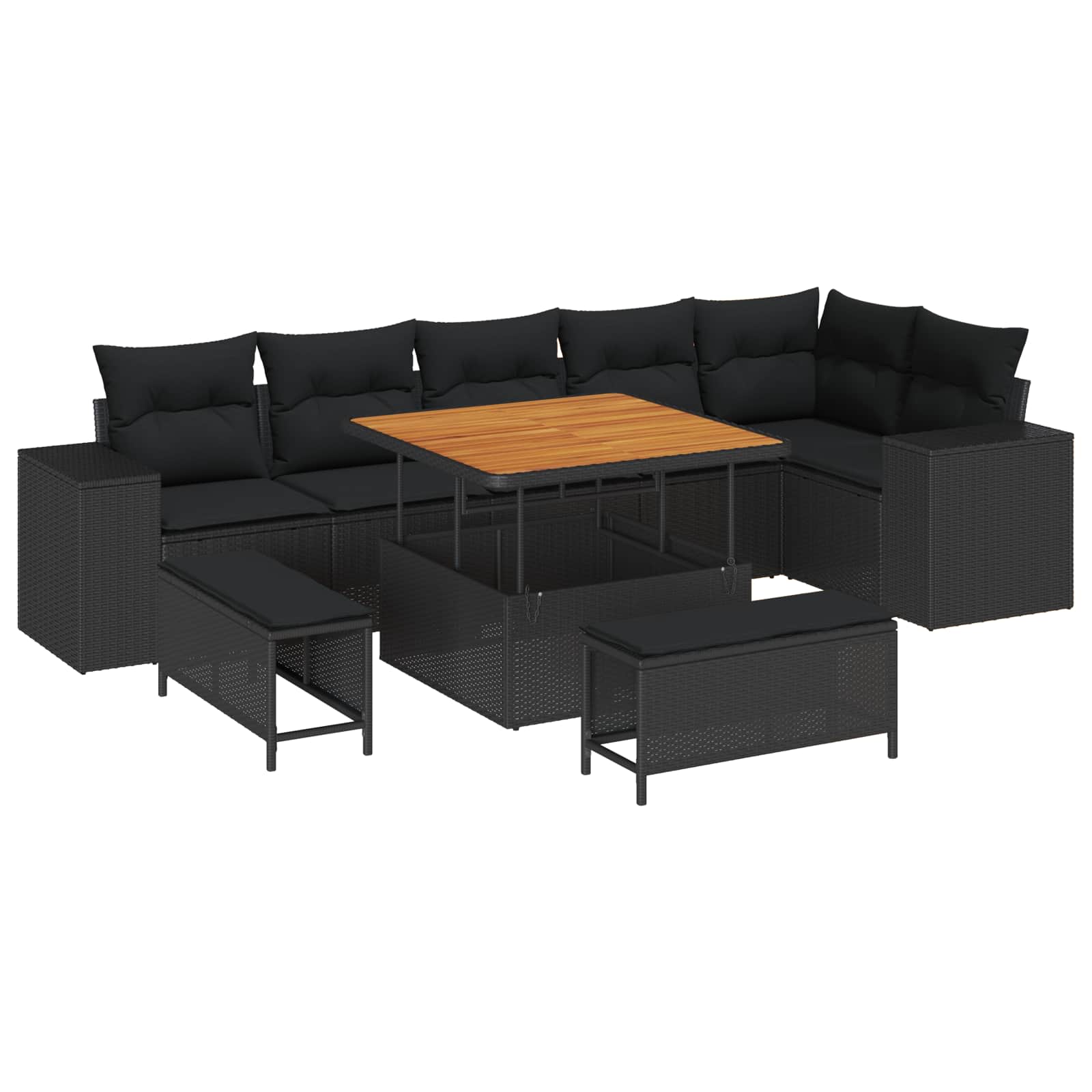 vidaXL Gartensofa-set mit Kissen 9 pcs Schwarz Poly-Rattan