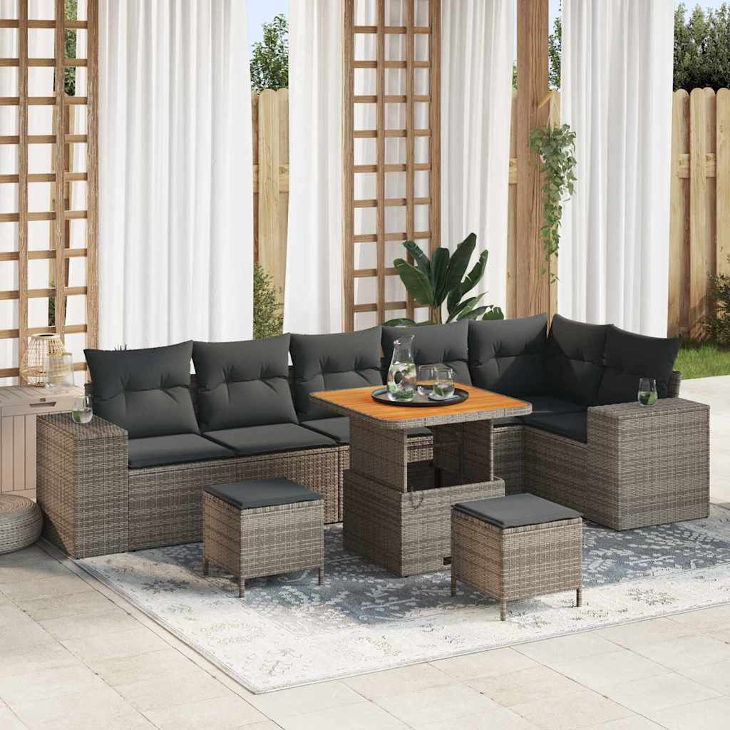 vidaXL Gartensofa-set mit Kissen 9 pcs Schwarz Poly-Rattan