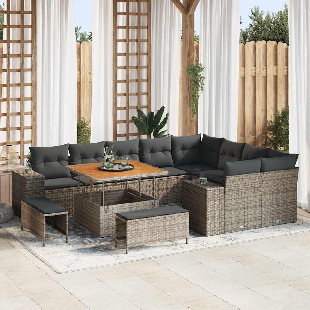 vidaXL Gartensofa-set mit Kissen 12 pcs Schwarz Poly-Rattan