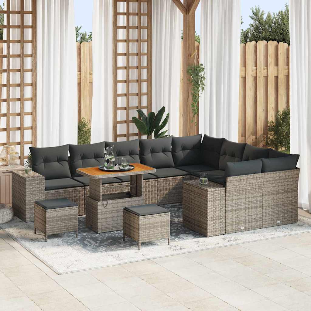 vidaXL Gartensofa-set mit Kissen 12 pcs Schwarz Poly-Rattan