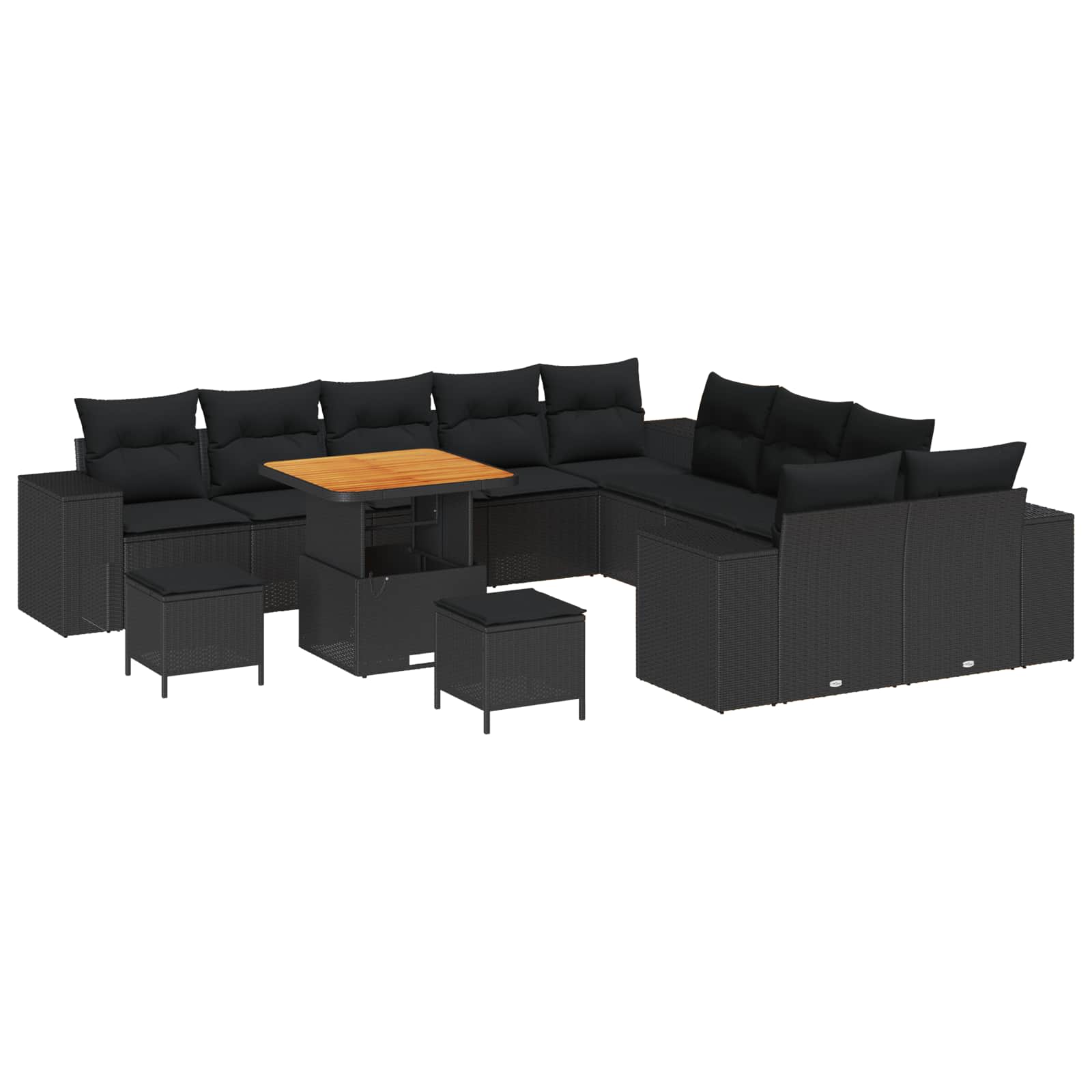 vidaXL Gartensofa-set mit Kissen 13 pcs Schwarz Poly-Rattan