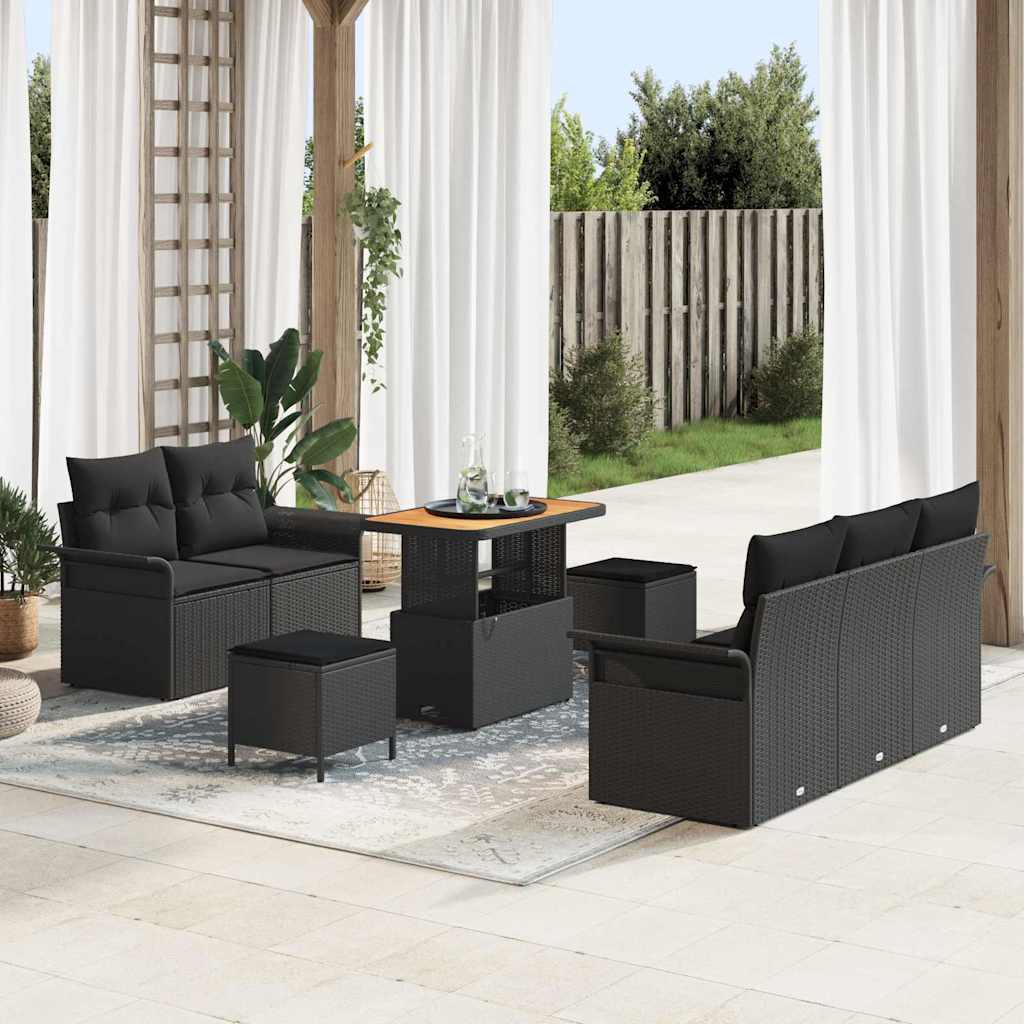 vidaXL Garten-Sofa-Set 8 pcs Schwarz Poly-Rattan