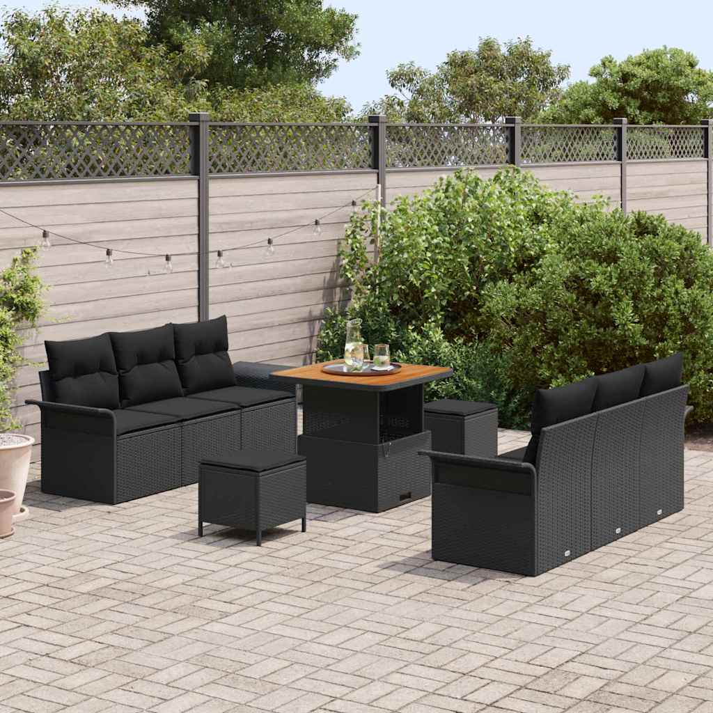 vidaXL Gartensofa-set mit Kissen 9 pcs Schwarz Poly-Rattan