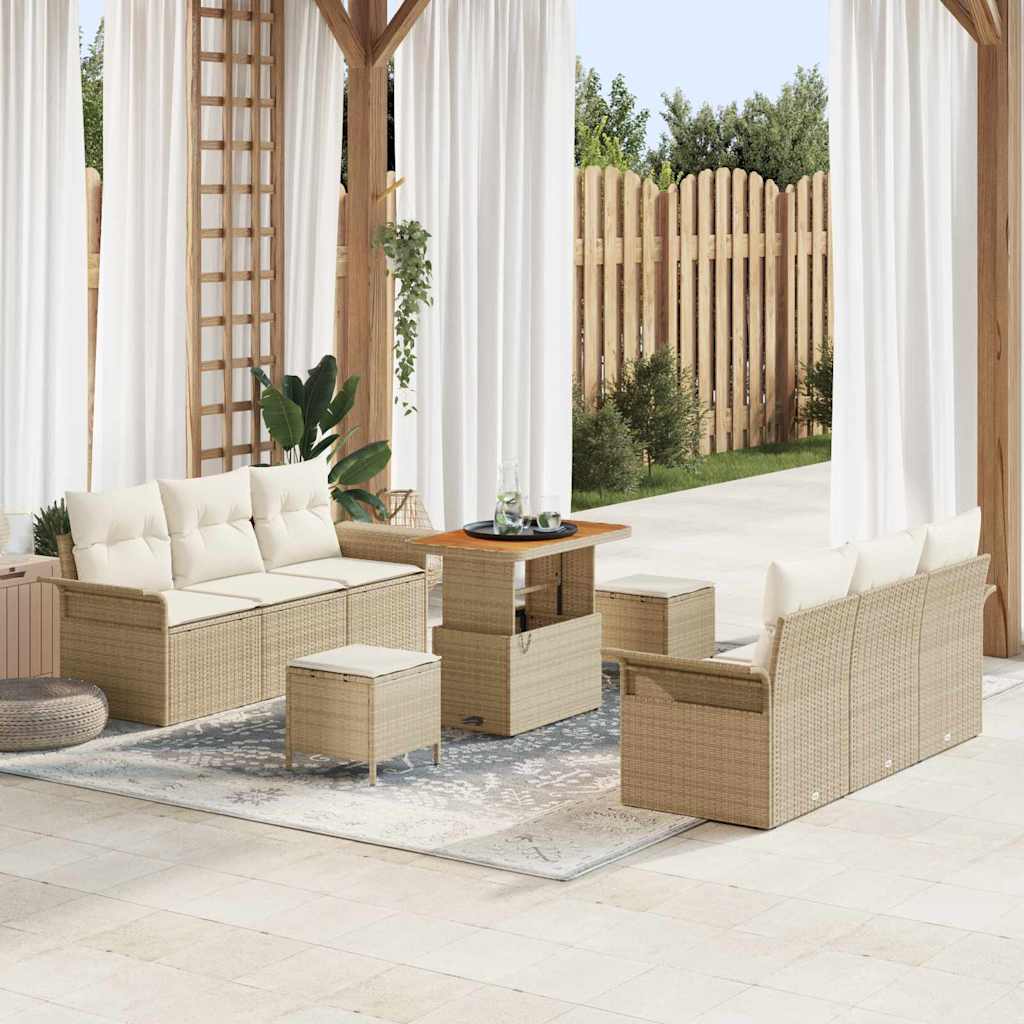 vidaXL Gartensofa-set mit Kissen 9 pcs Schwarz Poly-Rattan