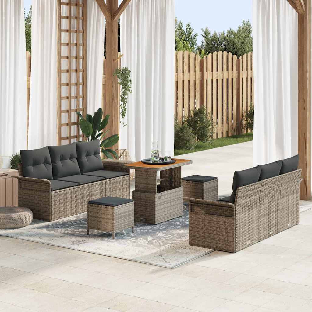 vidaXL Gartensofa-set mit Kissen 9 pcs Schwarz Poly-Rattan