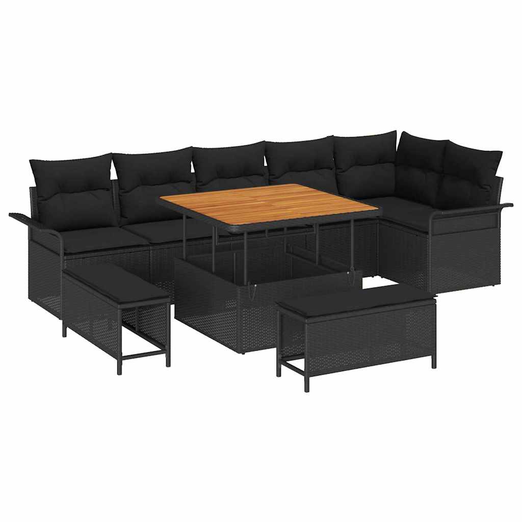 vidaXL Gartensofa-set mit Kissen 9 pcs Schwarz Poly-Rattan