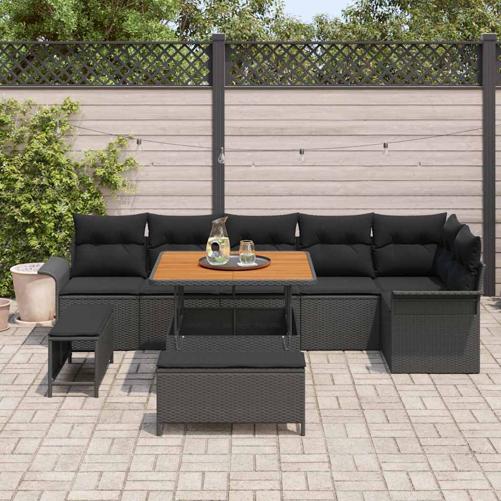 vidaXL Gartensofa-set mit Kissen 9 pcs Schwarz Poly-Rattan