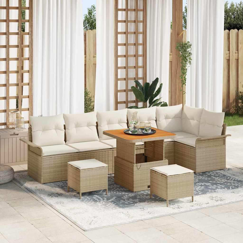 vidaXL Gartensofa-set mit Kissen 9 pcs Schwarz Poly-Rattan