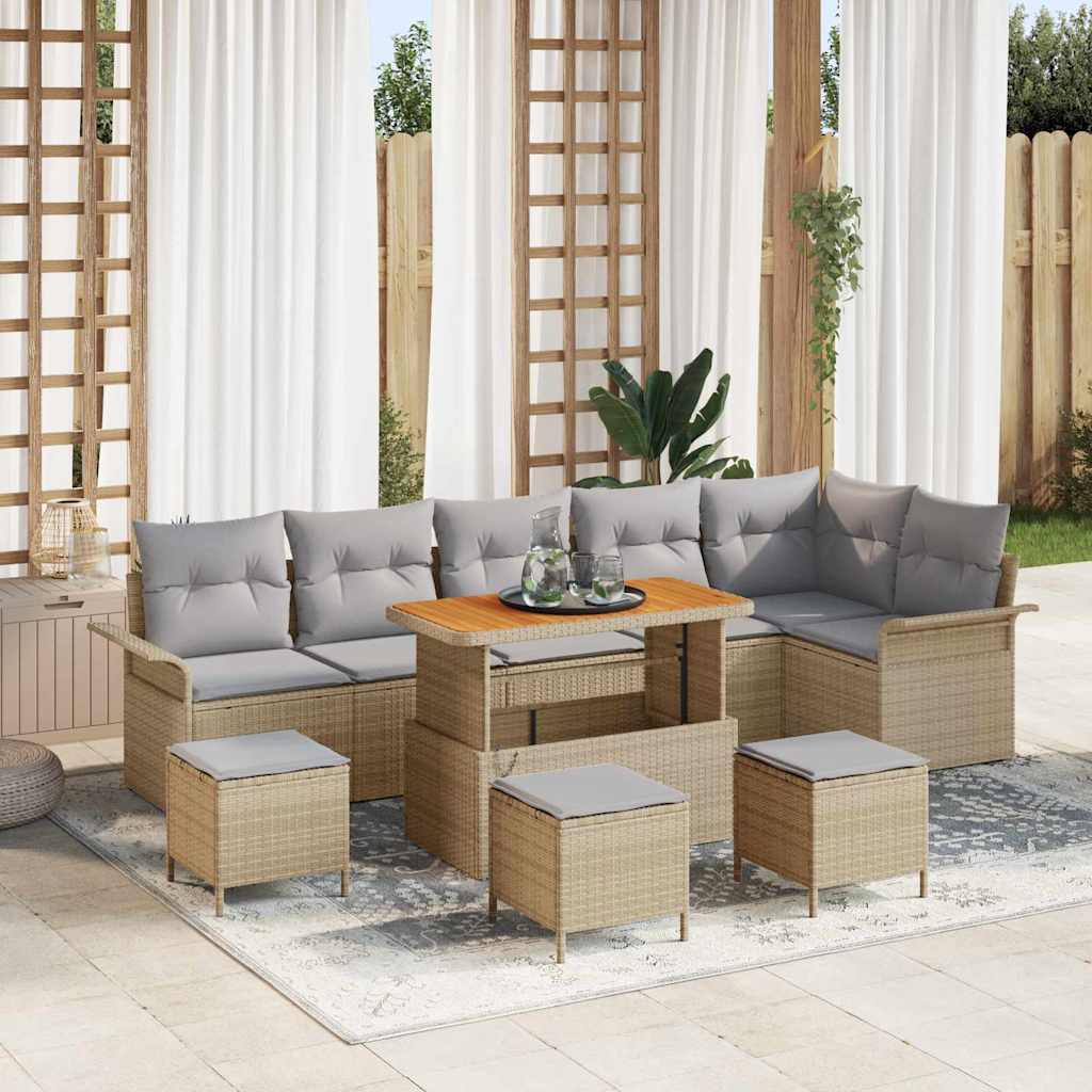 vidaXL Gartensofa-set mit Kissen 9 pcs Schwarz Poly-Rattan
