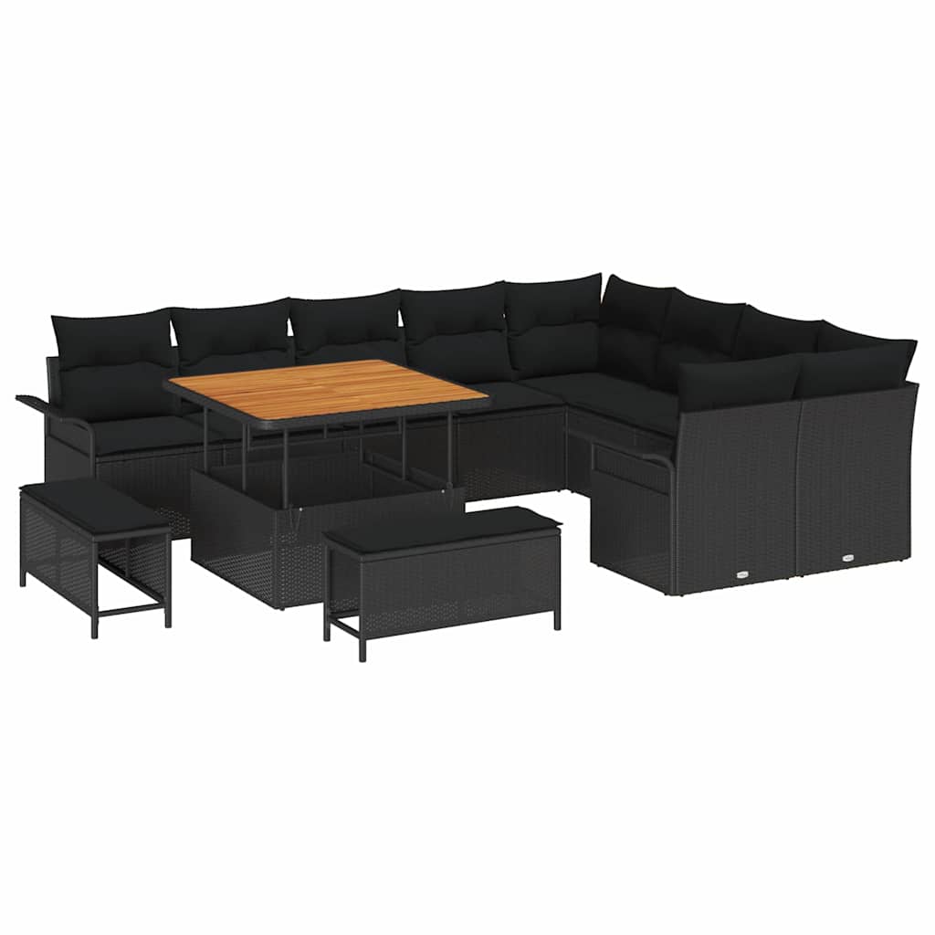 vidaXL Gartensofa-set mit Kissen 12 pcs Schwarz Poly-Rattan