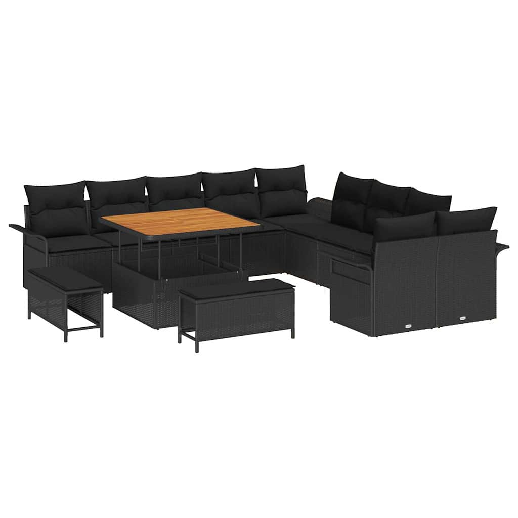 vidaXL Gartensofa-set mit Kissen 13 pcs Schwarz Poly-Rattan