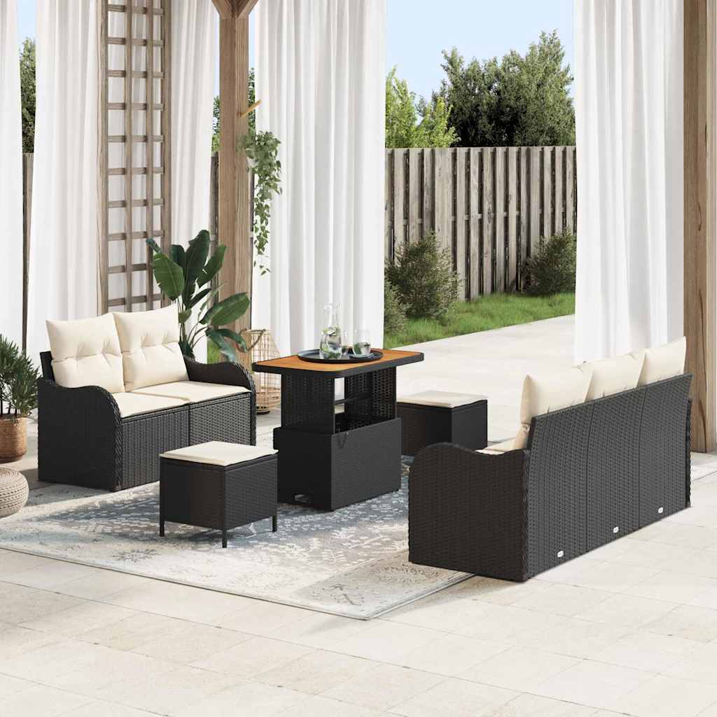 vidaXL Gartensofa-set mit Kissen 8 pcs Schwarz Poly-Rattan