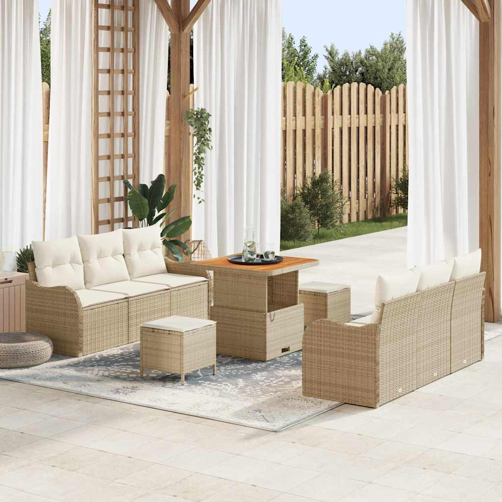 vidaXL Gartensofa-set mit Kissen 9 pcs Schwarz Poly-Rattan