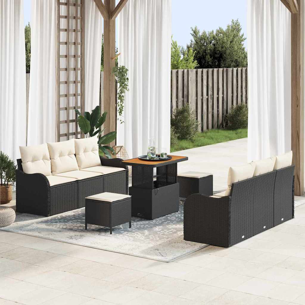 vidaXL Gartensofa-set mit Kissen 9 pcs Schwarz Poly-Rattan