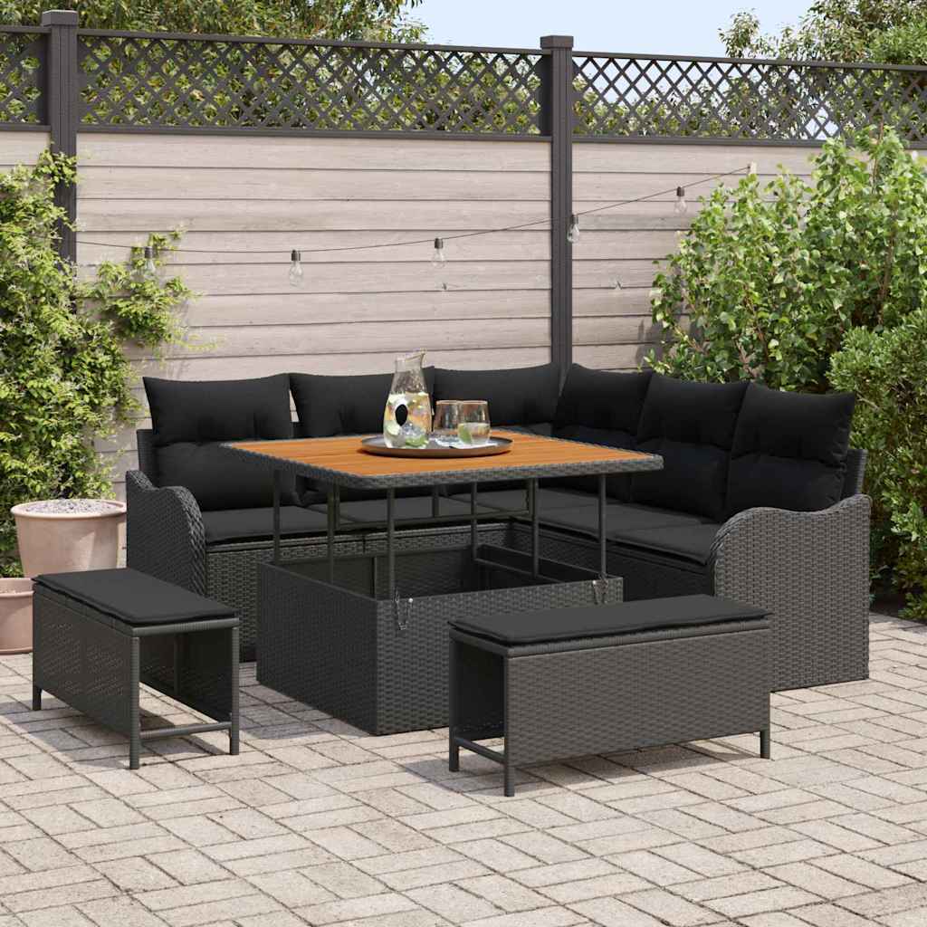 vidaXL Garten-Sofa-Set 8 pcs Schwarz Poly-Rattan