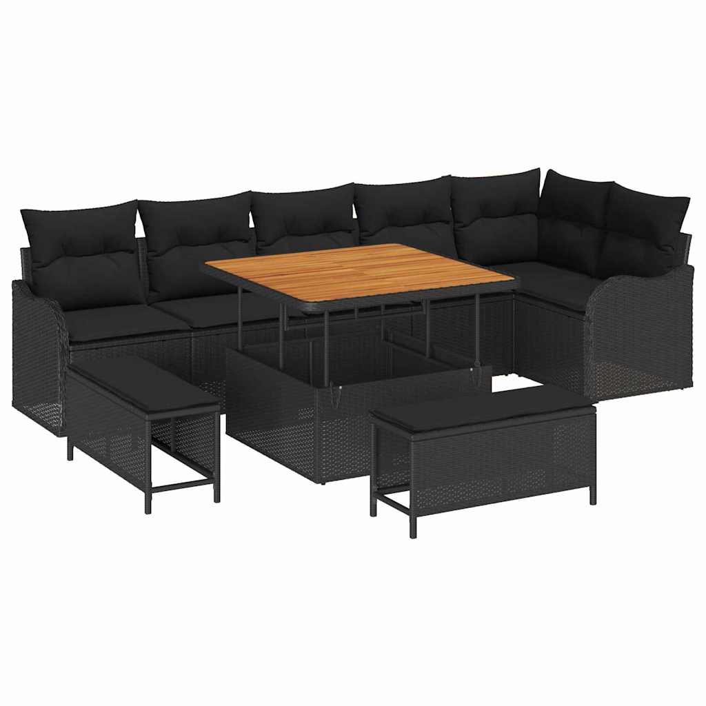 vidaXL Gartensofa-set mit Kissen 9 pcs Schwarz Poly-Rattan