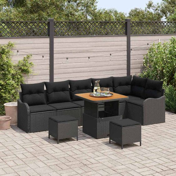 vidaXL Gartensofa-set mit Kissen 9 pcs Schwarz Poly-Rattan