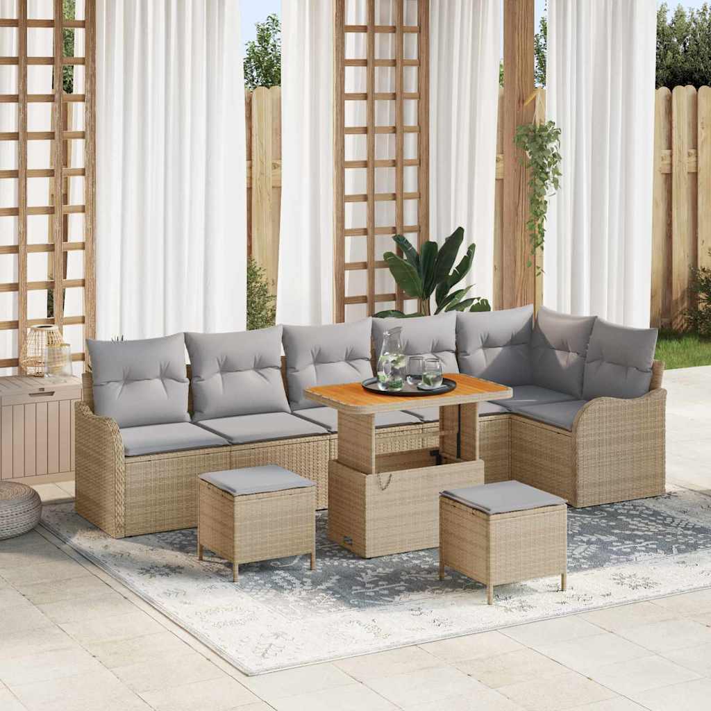 vidaXL Gartensofa-set mit Kissen 9 pcs Schwarz Poly-Rattan