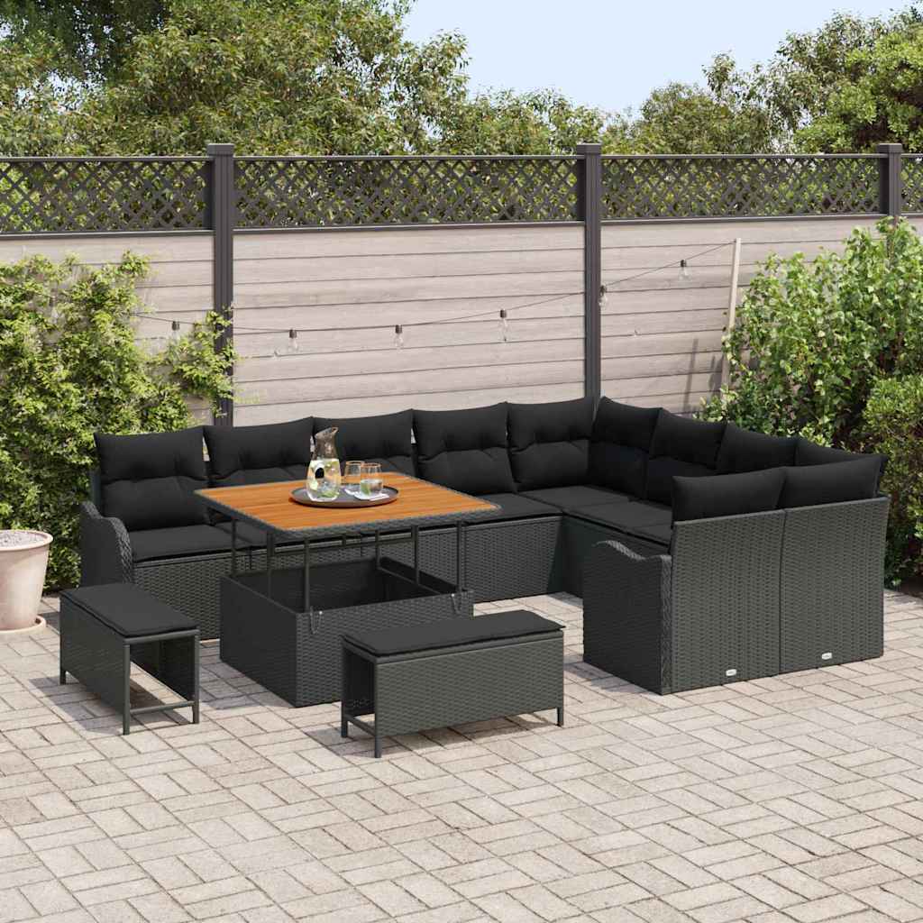 vidaXL Gartensofa-set mit Kissen 12 pcs Schwarz Poly-Rattan