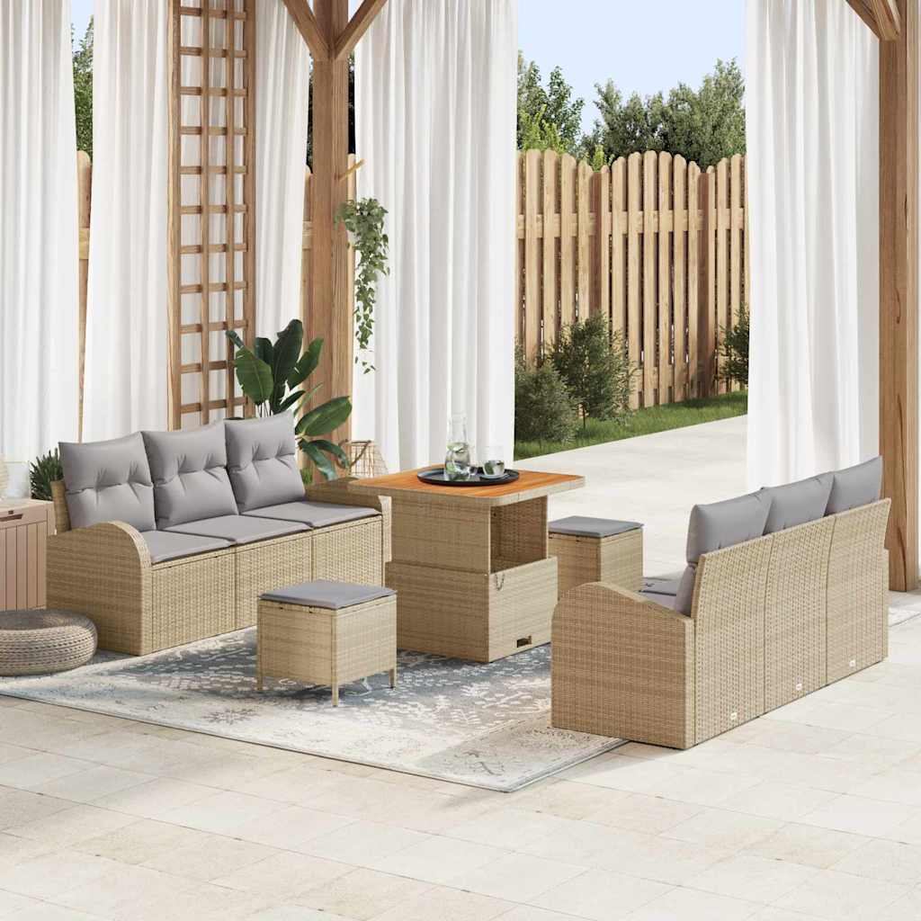 vidaXL Garten-Sofa-Set mit Kissen 9 pcs Schwarz Poly Rattan