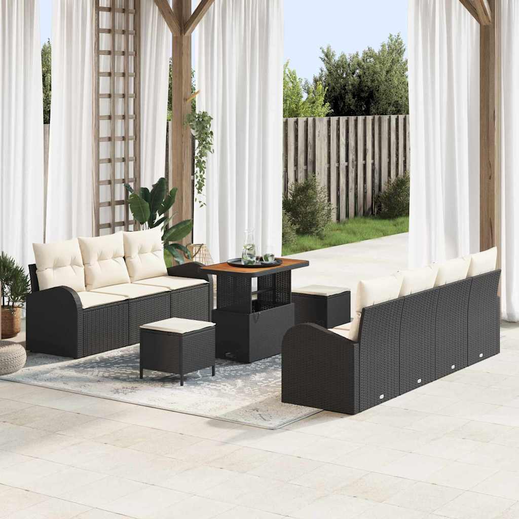 vidaXL Gartensofa-set mit Kissen 10 pcs Schwarz Poly-Rattan