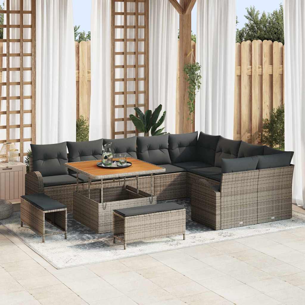 vidaXL Garten-Sofa-Set mit Kissen 12 pcs Schwarz Poly Rattan