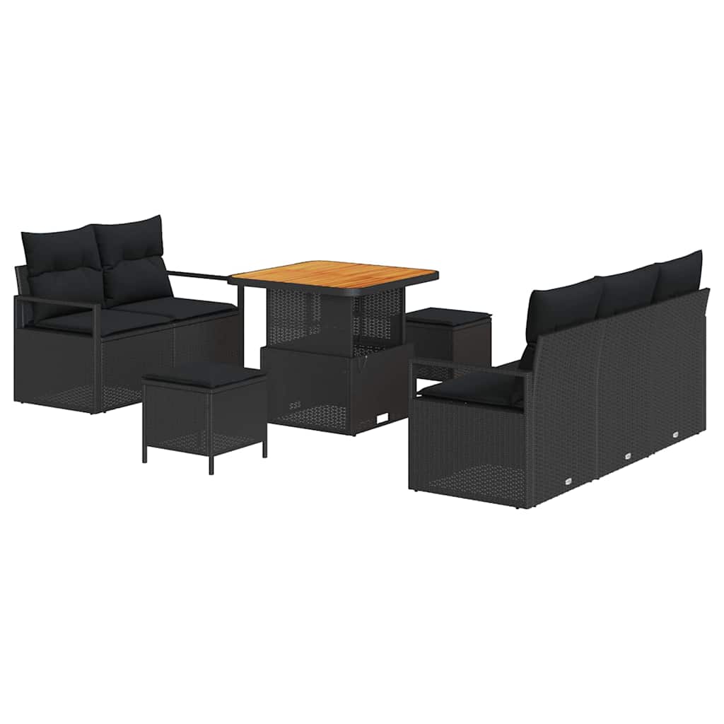 vidaXL Garten-Sofa-Set mit Kissen 8 pcs Schwarz Poly Rattan