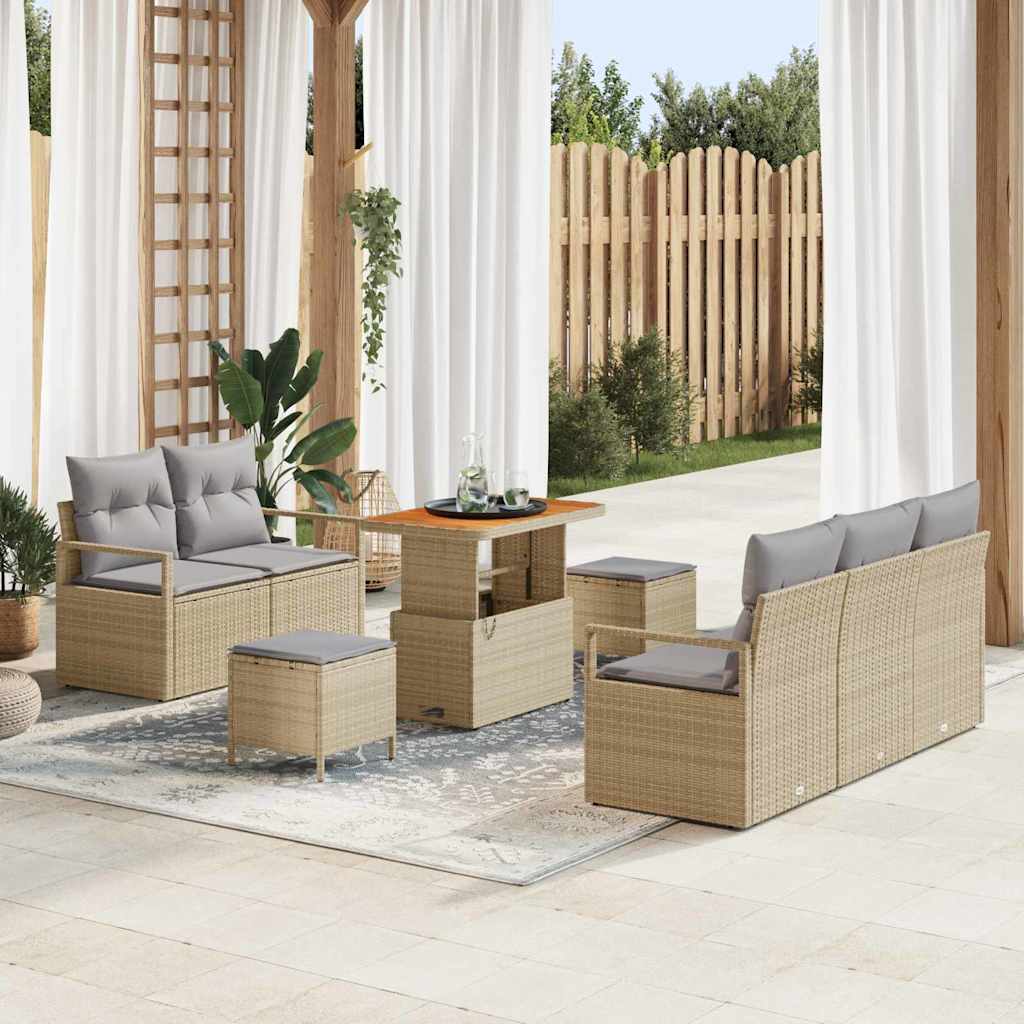 vidaXL Garten-Sofa-Set mit Kissen 8 pcs Schwarz Poly Rattan