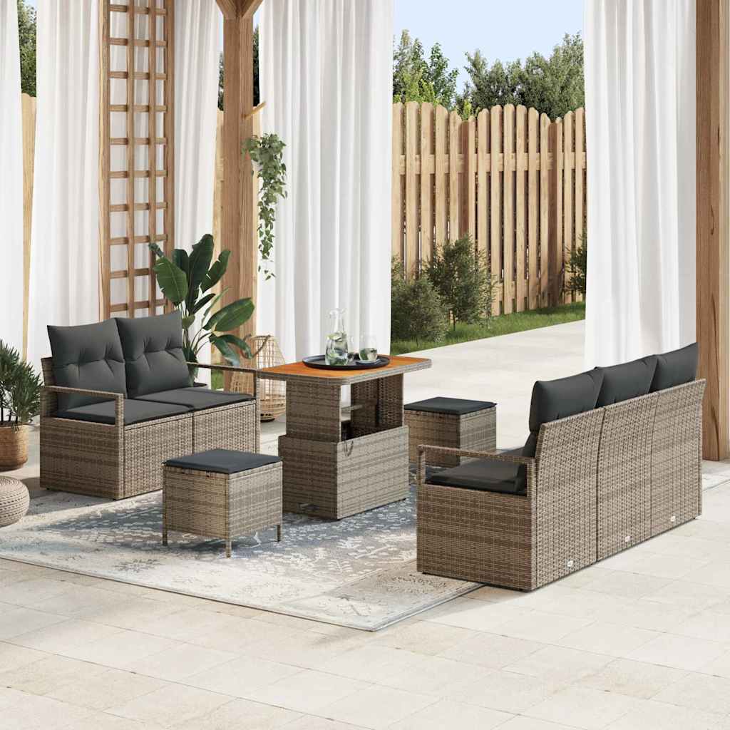 vidaXL Garten-Sofa-Set mit Kissen 8 pcs Schwarz Poly Rattan