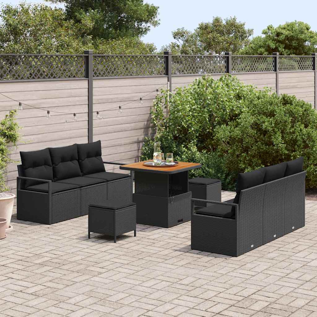 vidaXL Gartensofa-set mit Kissen 9 pcs Schwarz Poly-Rattan