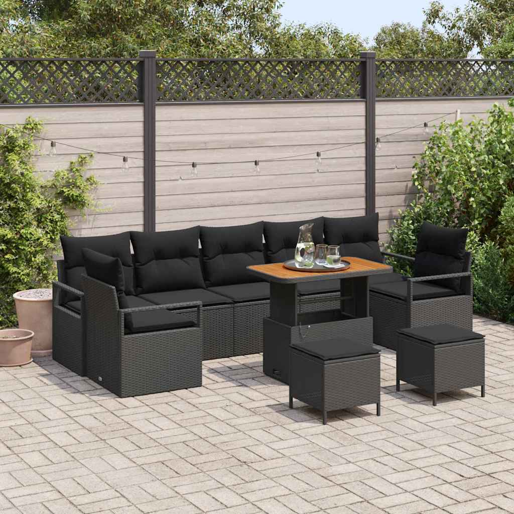 vidaXL Gartensofa-set mit Kissen 10 pcs Schwarz Poly-Rattan