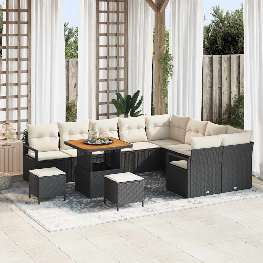 vidaXL Garten-Sofa-Set mit Kissen 12 pcs Schwarz Poly Rattan