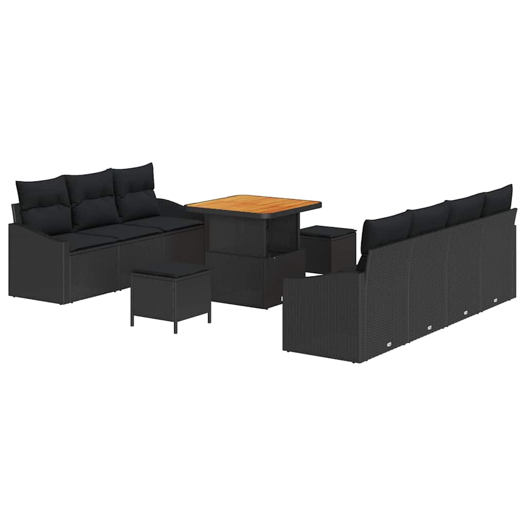 vidaXL Gartensofa-set mit Kissen 10 pcs Schwarz Poly-Rattan