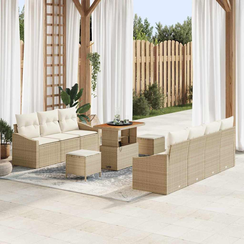 vidaXL Gartensofa-set mit Kissen 10 pcs Schwarz Poly-Rattan