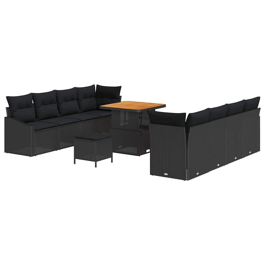 vidaXL Garten-Sofa-Set mit Kissen 11 pcs Schwarz Poly Rattan