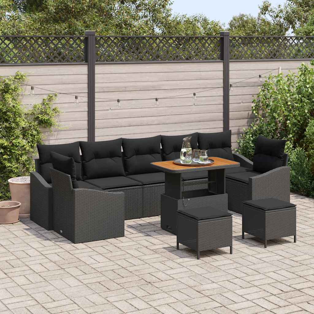 vidaXL Garten-Sofa-Set mit Kissen 10 pcs Schwarz Poly Rattan