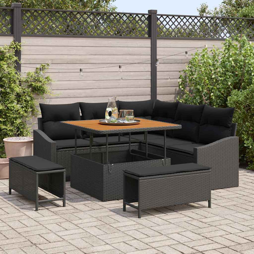 vidaXL Garten-Sofa-Set mit Kissen 8 pcs Schwarz Poly Rattan