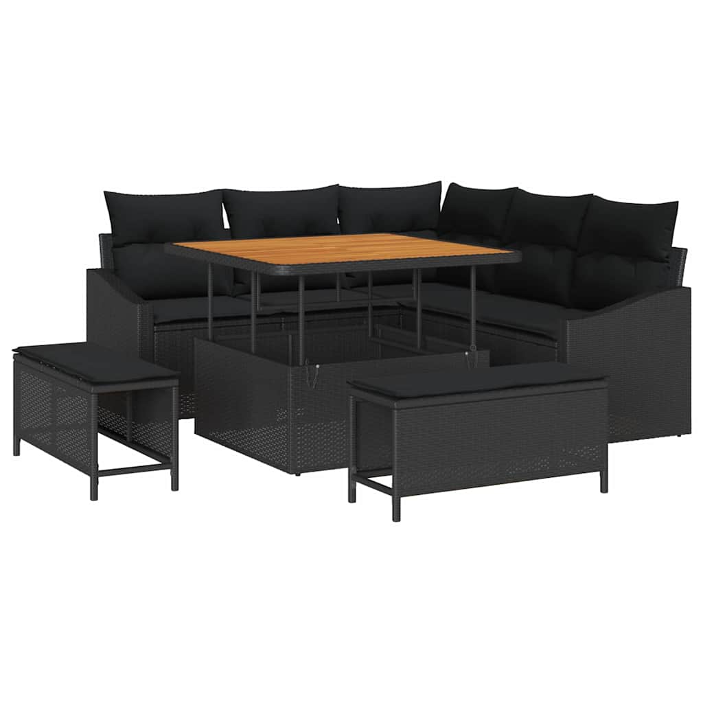 vidaXL Garten-Sofa-Set mit Kissen 8 pcs Schwarz Poly Rattan