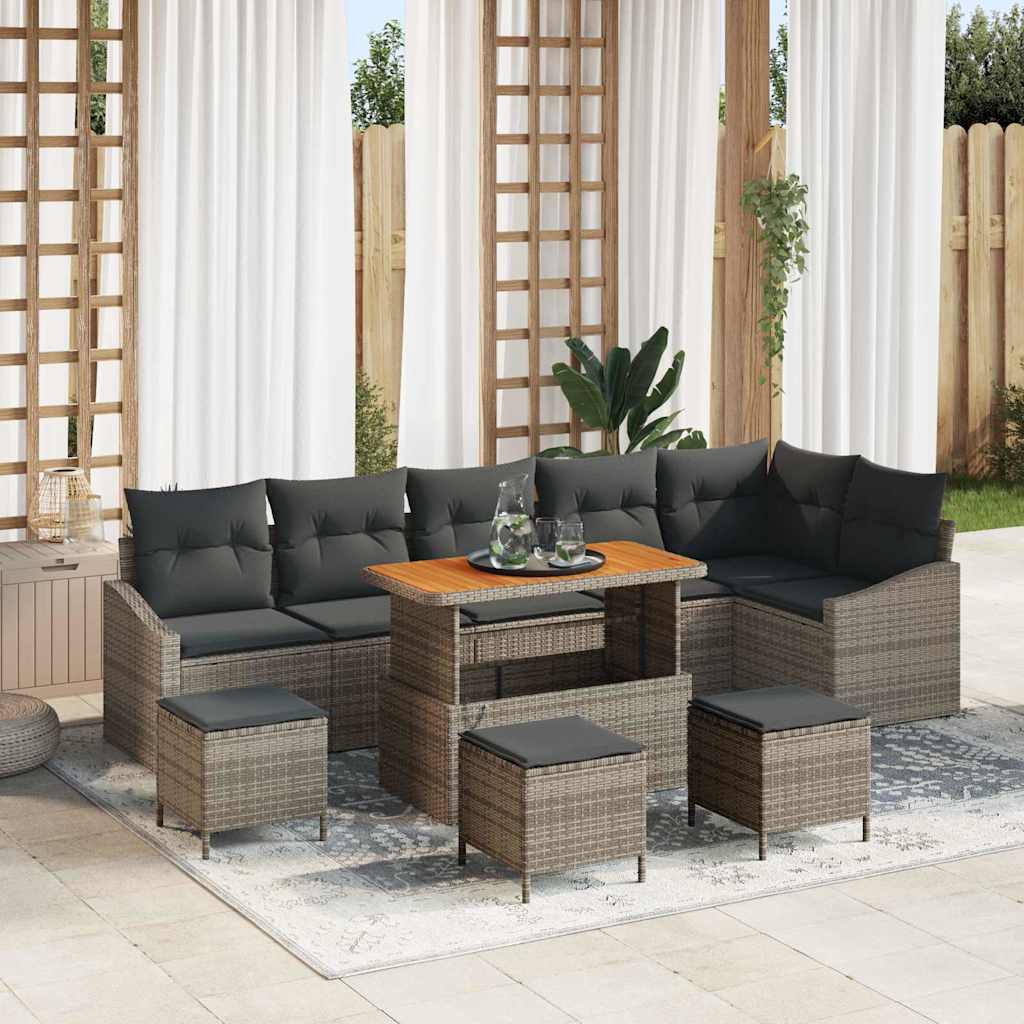 vidaXL Garten-Sofa-Set mit Kissen 9 pcs Schwarz Poly Rattan