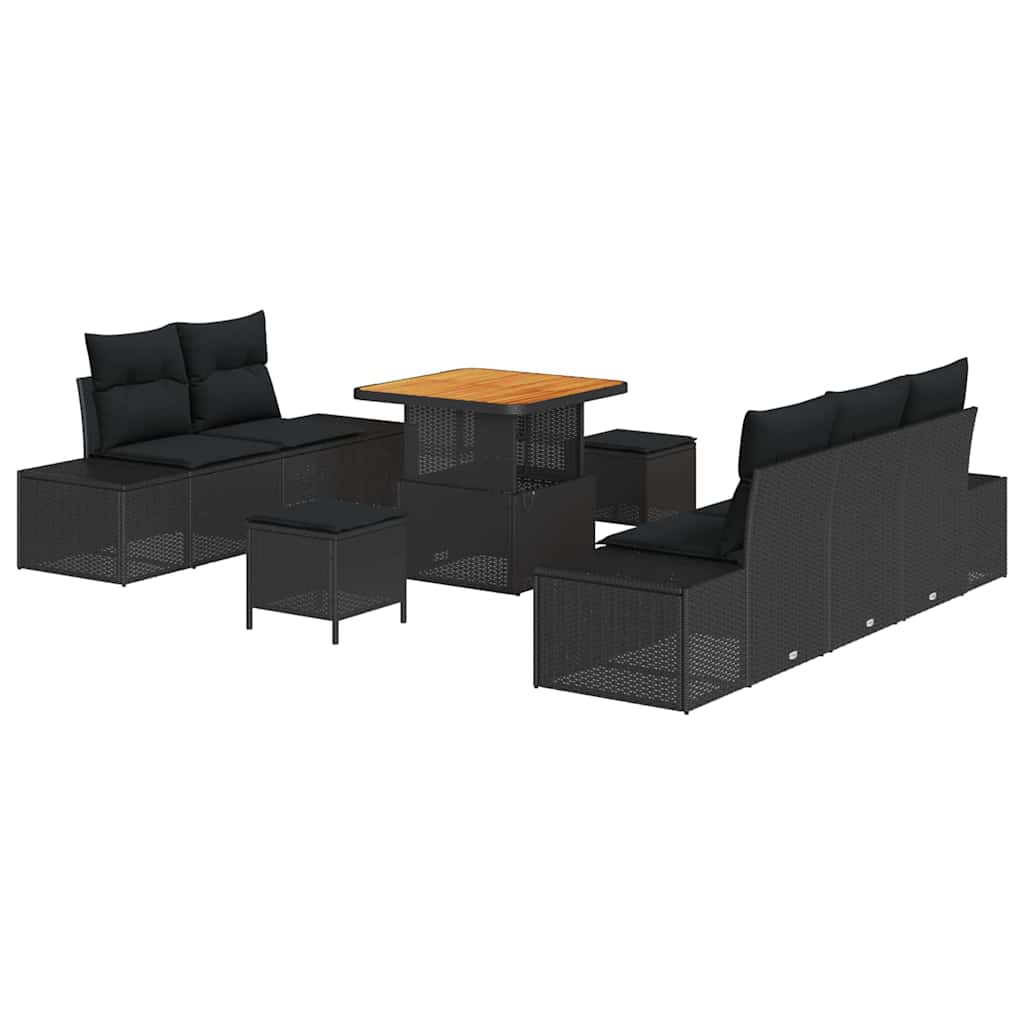 vidaXL Garten-Sofa-Set mit Kissen 8 pcs Schwarz Poly Rattan